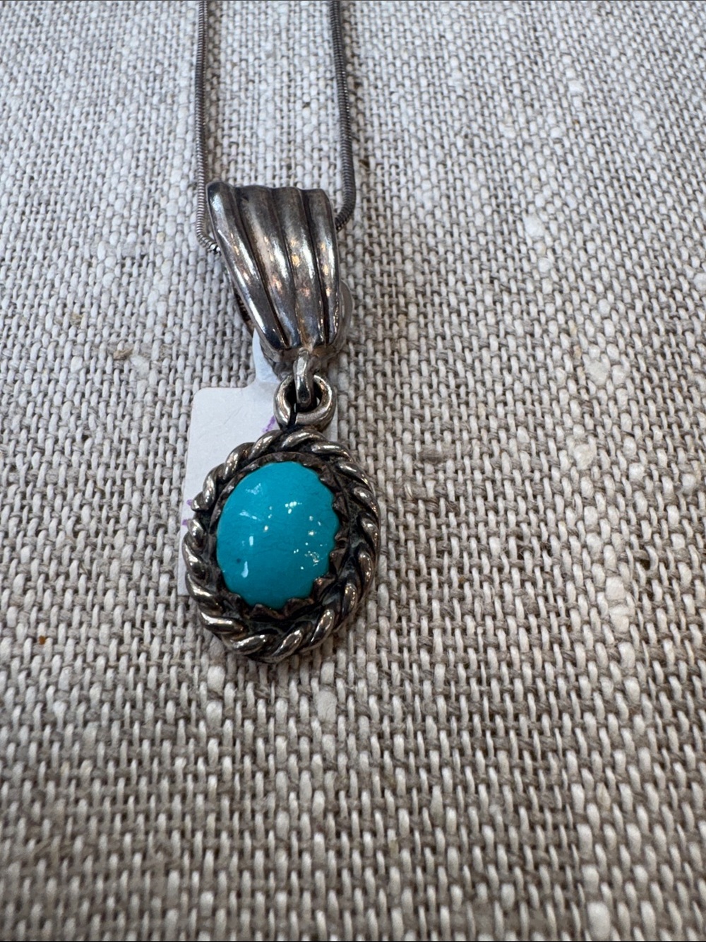vintage Native American turquoise, and Sterling pendant and  chain signed